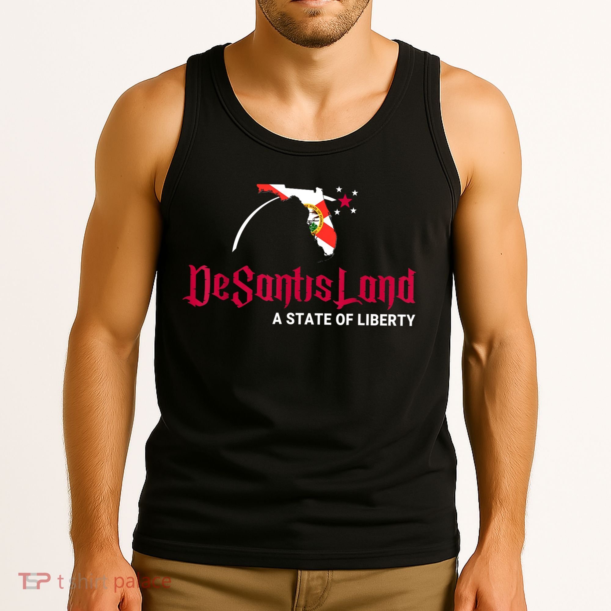 DeSantisLand State Of Liberty Florida Map FL Flag Patriotic Tank Top