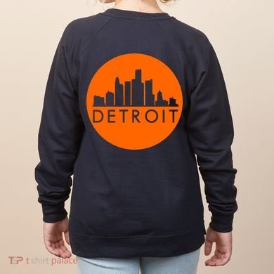 Detroit Simple Orange Logo Front And Back Women's Sweatshirt back
