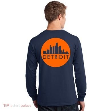 Detroit Simple Orange Logo Front And Back Long Sleeve Shirt back