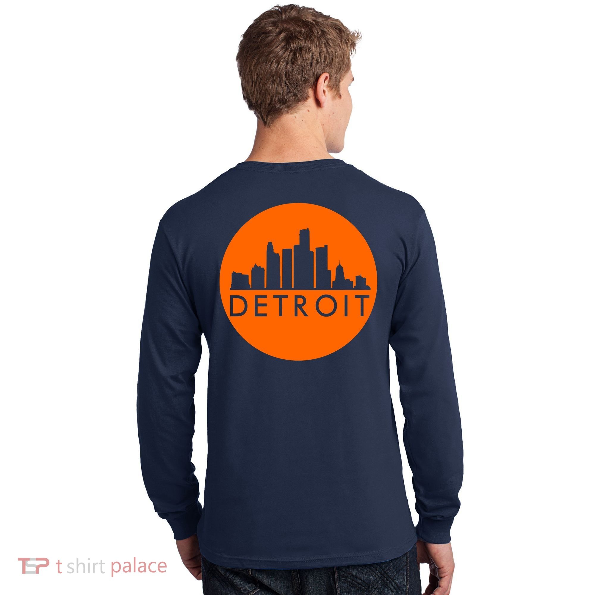 Detroit Simple Orange Logo Front And Back Long Sleeve Shirt