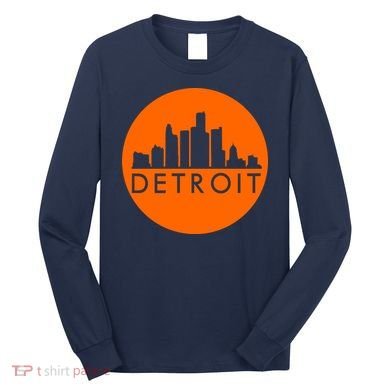 Detroit Simple Orange Logo Front And Back Long Sleeve Shirt