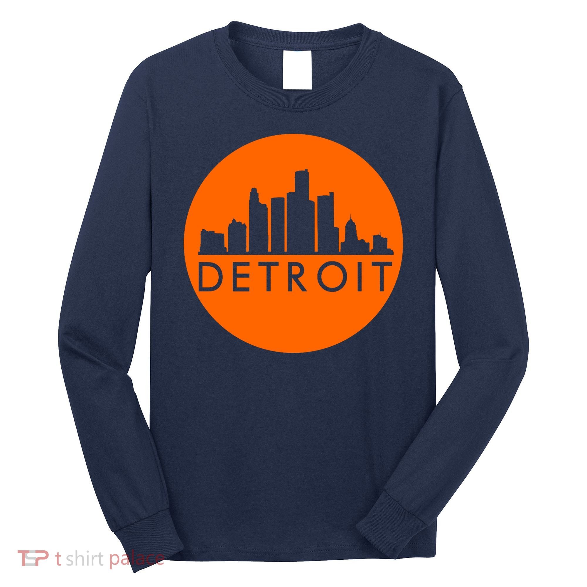 Detroit Simple Orange Logo Front And Back Long Sleeve Shirt