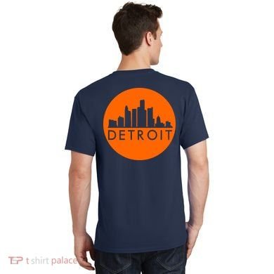 Detroit Simple Orange Logo Front And Back T-Shirt back