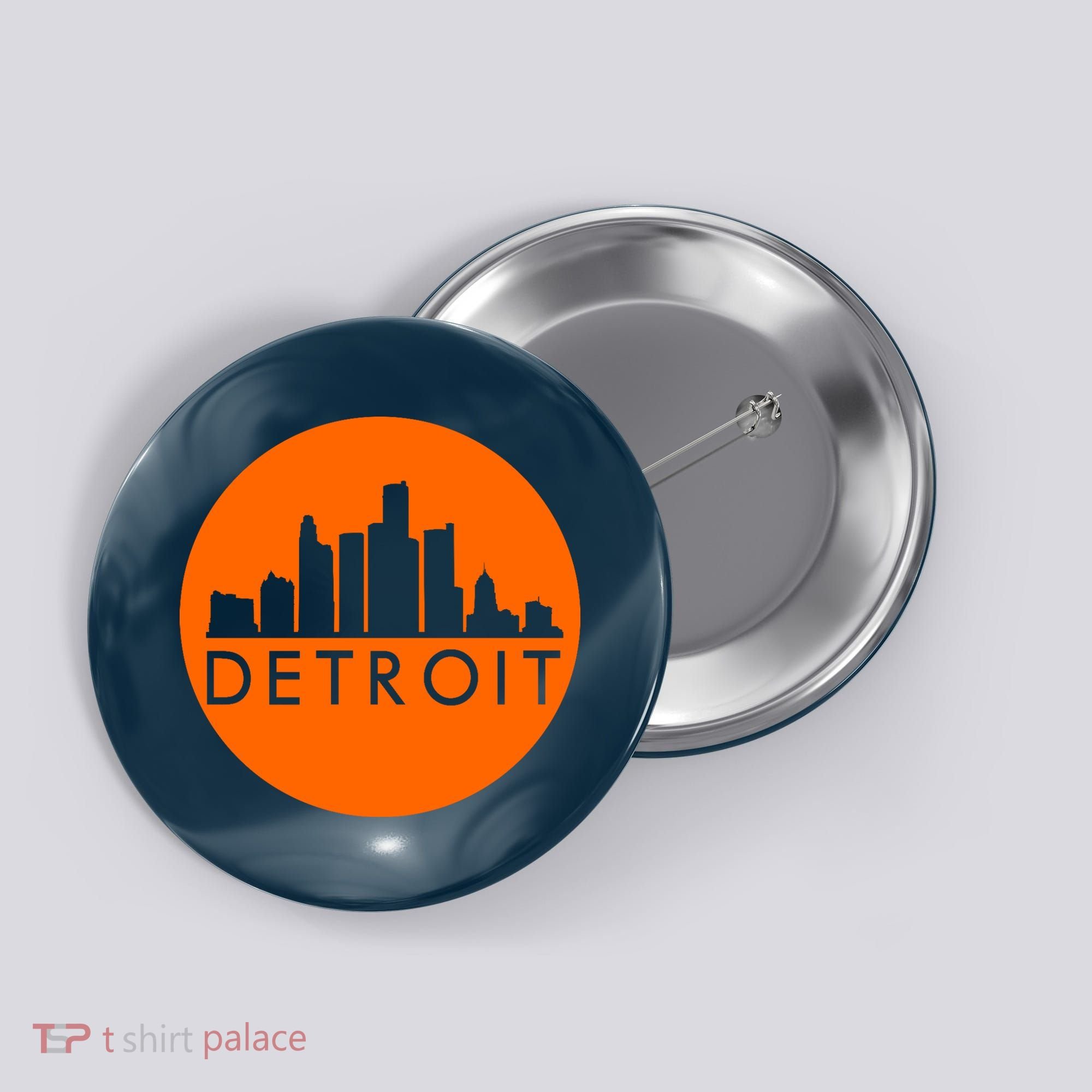 Detroit Simple Orange Logo Front And Back Button
