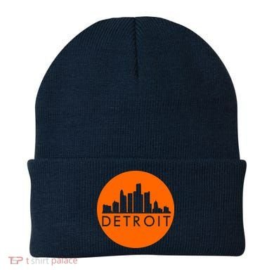 Detroit Simple Orange Logo Front And Back Beanie back