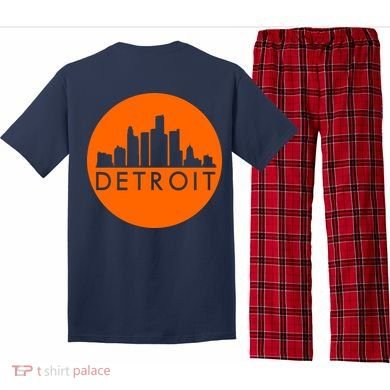 Detroit Simple Orange Logo Front And Back Pajama Set back