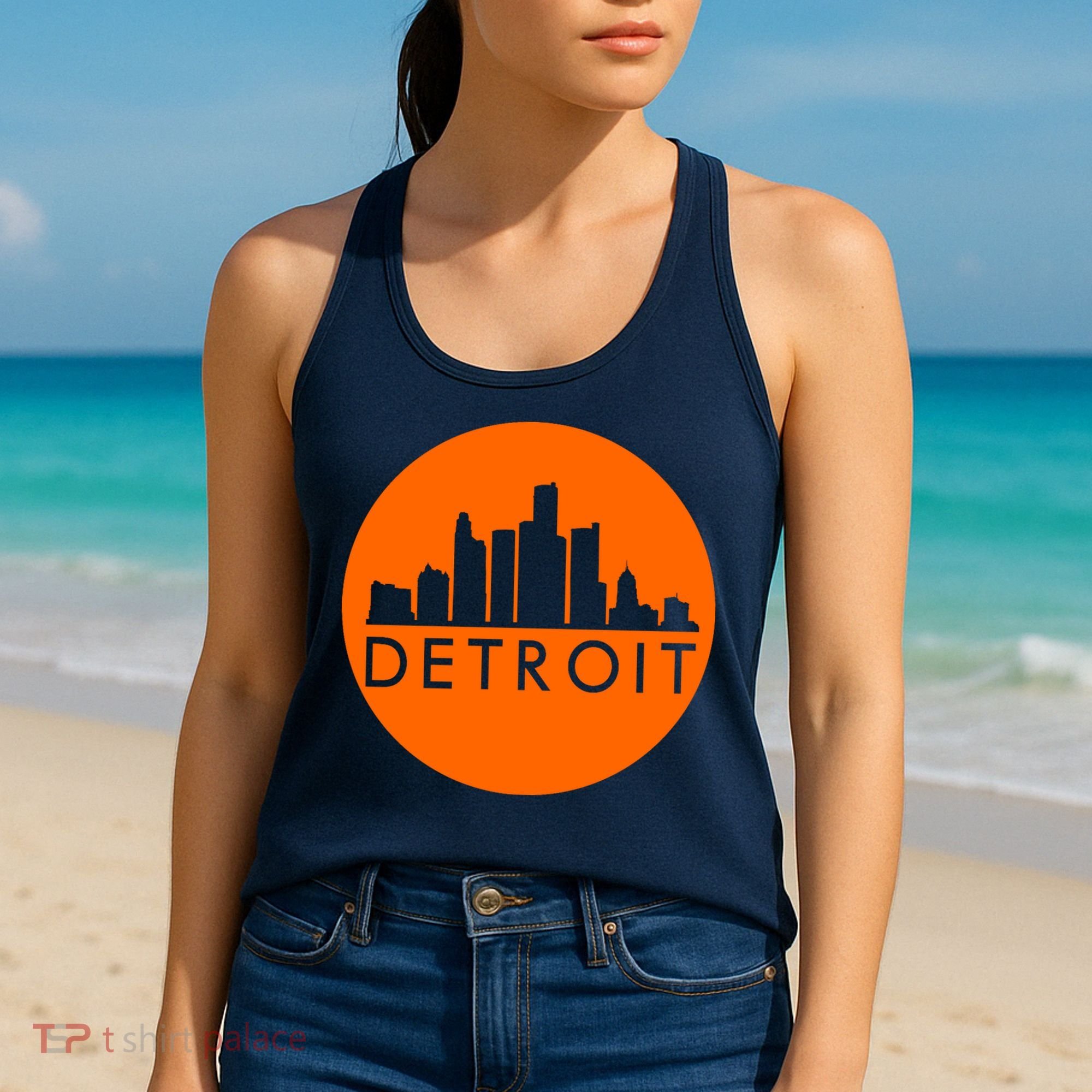 Detroit Simple Orange Logo Front And Back Women's Tank Top