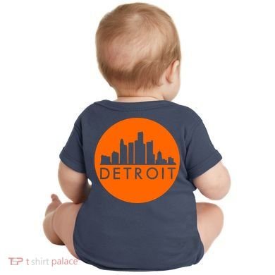 Detroit Simple Orange Logo Front And Back Baby Bodysuit back