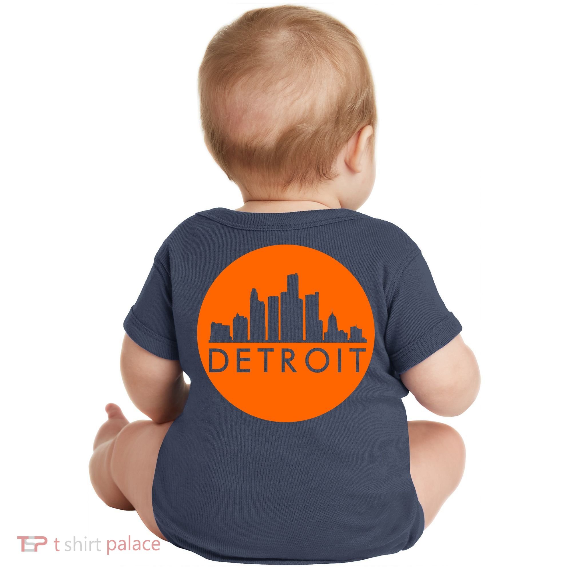 Detroit Simple Orange Logo Front And Back Baby Bodysuit