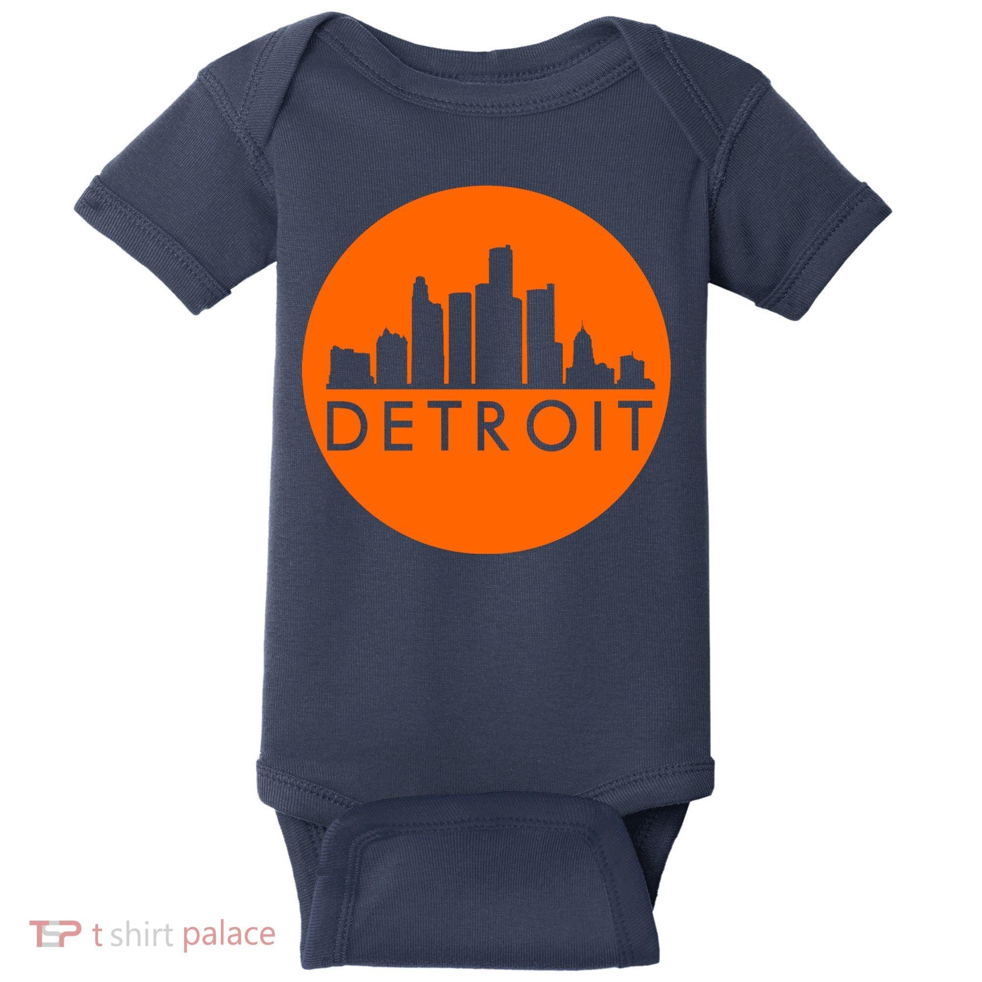 Detroit Simple Orange Logo Front And Back Baby Bodysuit