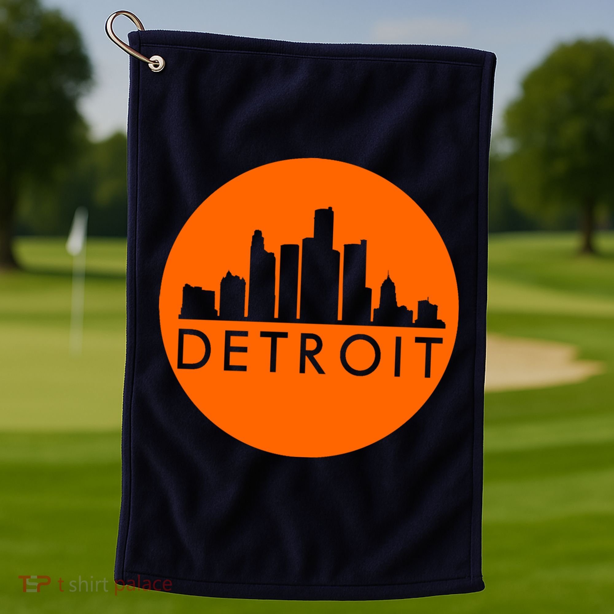 Detroit Simple Orange Logo Front And Back Golf Towel