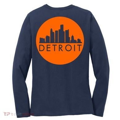 Detroit Simple Orange Logo Front And Back Women's Long Sleeve Shirt back