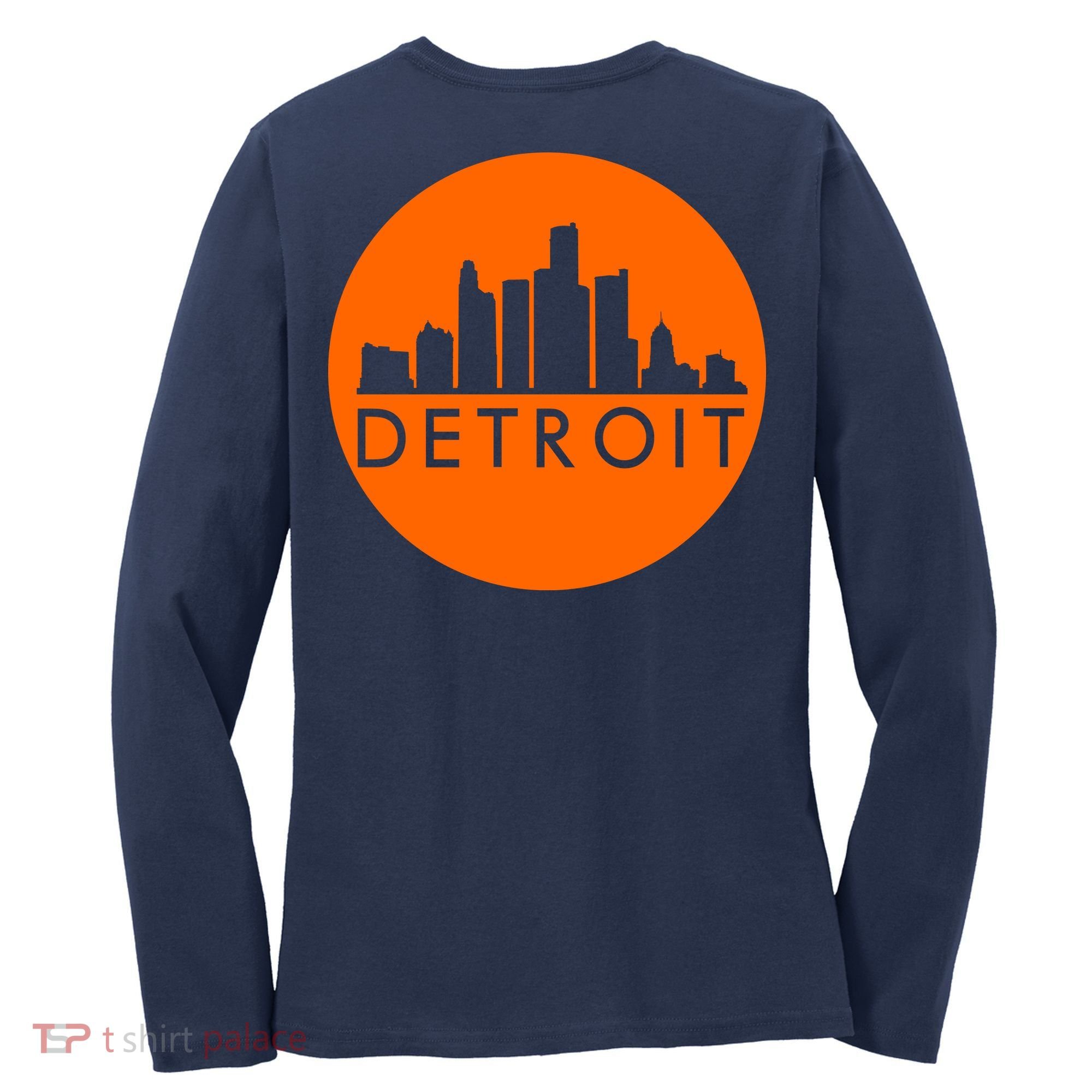 Detroit Simple Orange Logo Front And Back Women's Long Sleeve Shirt