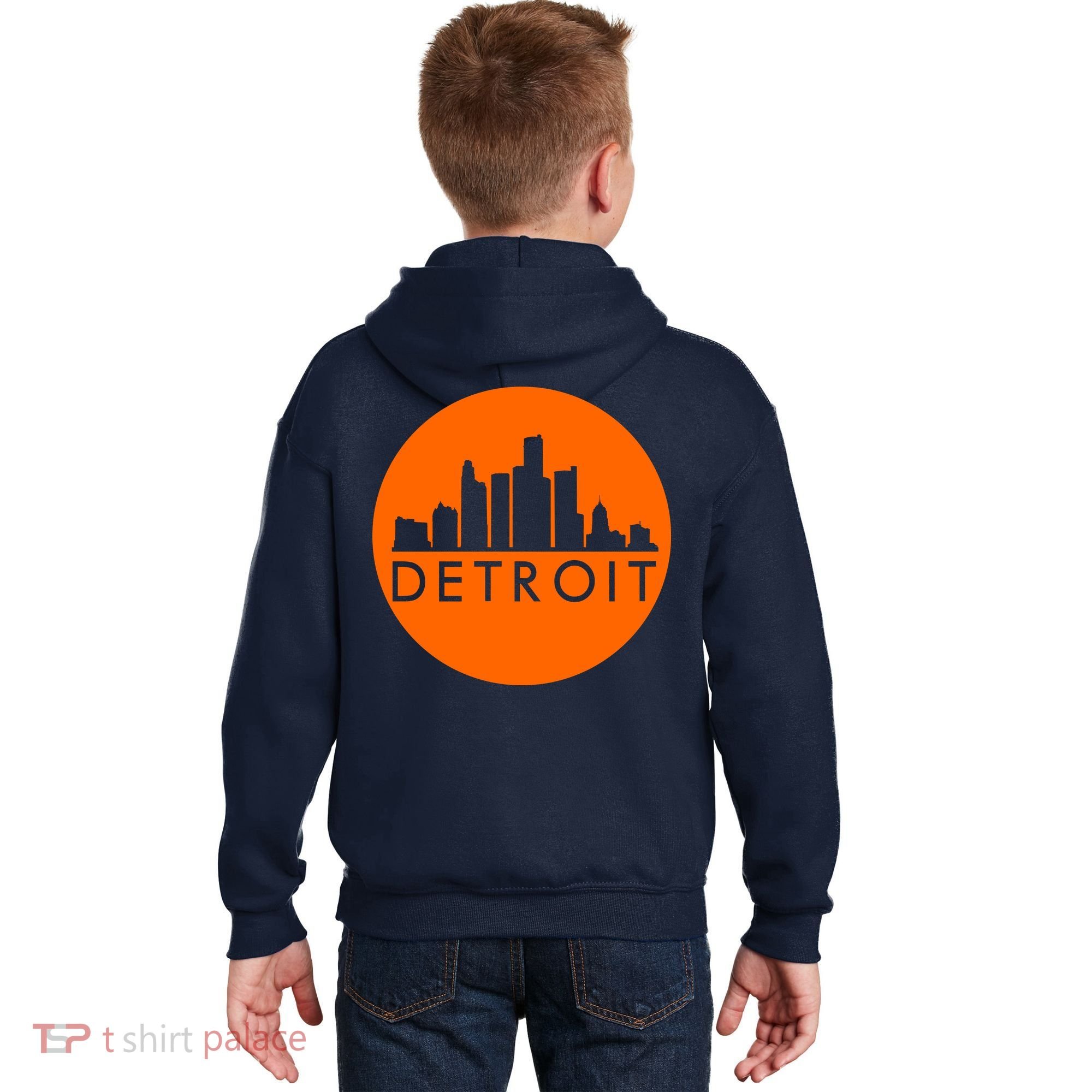 Detroit Simple Orange Logo Front And Back Kids Hoodie