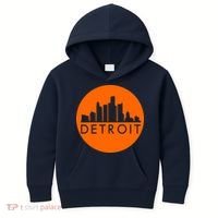 Detroit Simple Orange Logo Front And Back Kids Hoodie thumb 0