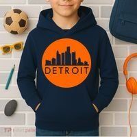 Detroit Simple Orange Logo Front And Back Kids Hoodie thumb 2