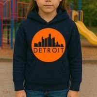 Detroit Simple Orange Logo Front And Back Kids Hoodie thumb 3