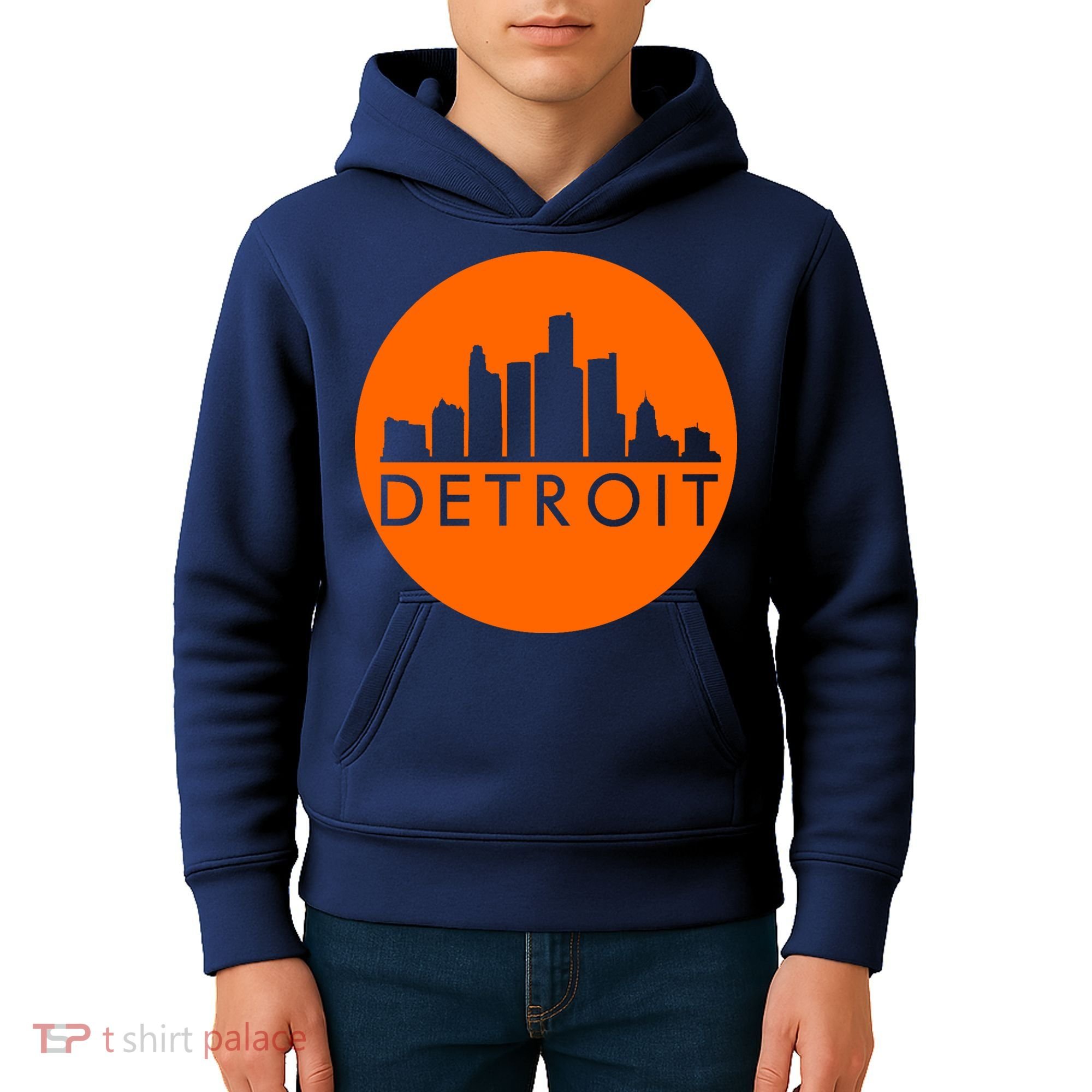 Detroit Simple Orange Logo Front And Back Kids Hoodie