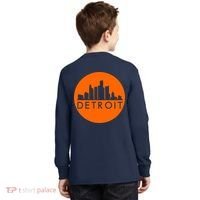 Detroit Simple Orange Logo Front And Back Kids Long Sleeve Shirt thumb 1