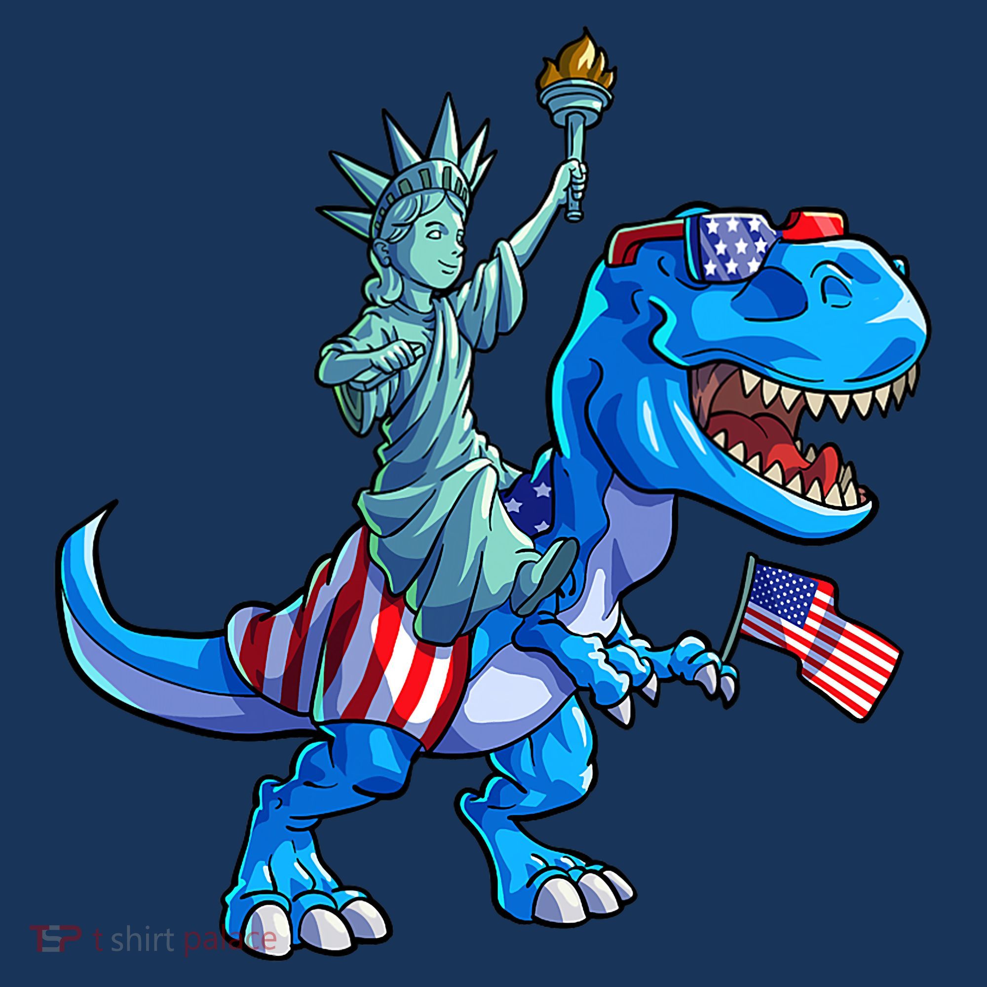 Dino Statue Of Liberty 4th Of July American Flag T-Shirt