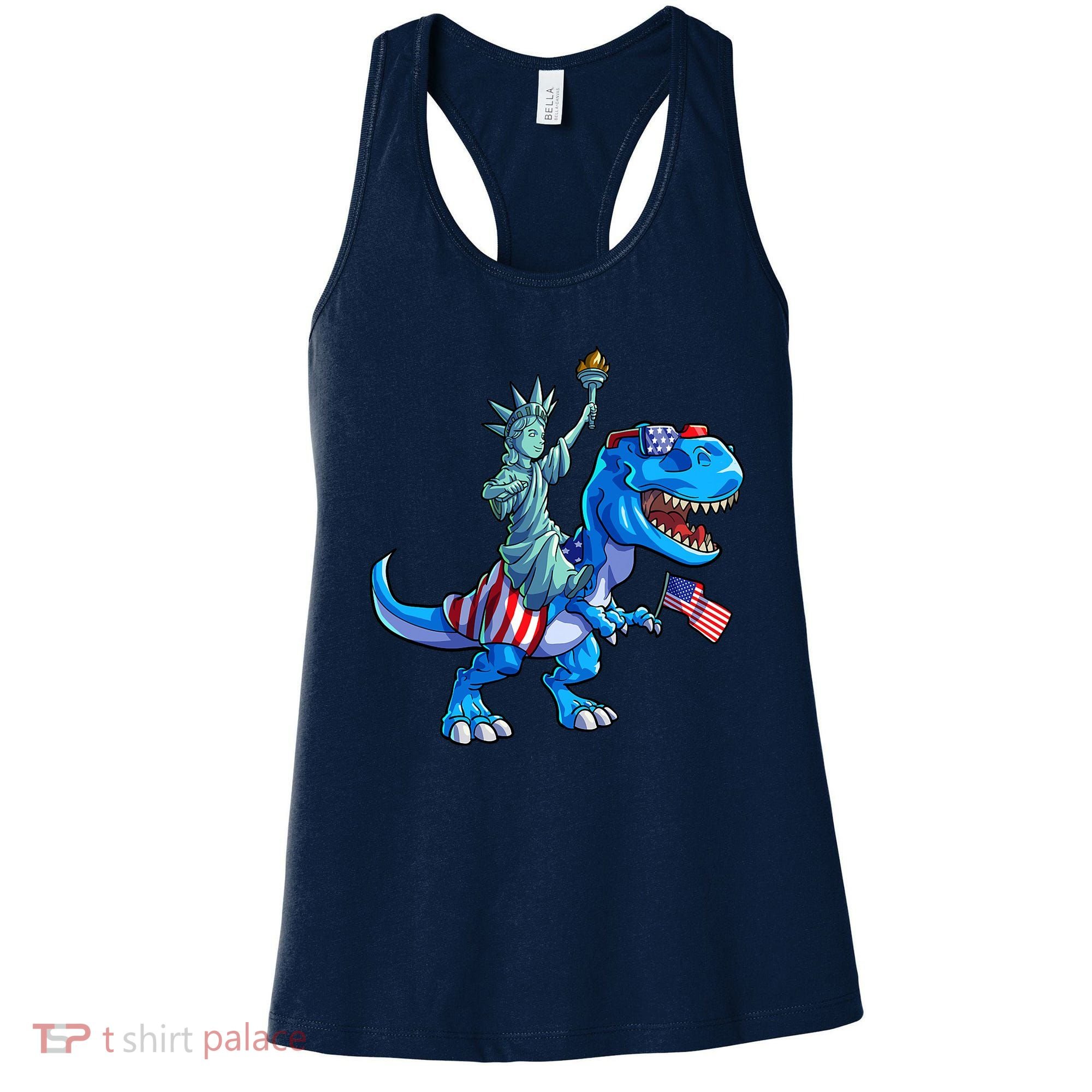 Dino Statue Of Liberty 4th Of July American Flag Women's Tank Top