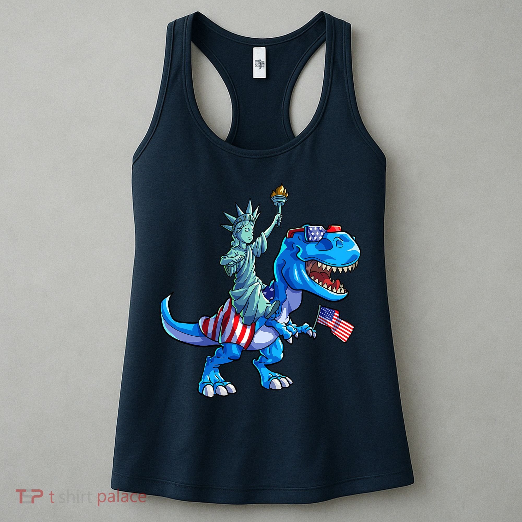 Dino Statue Of Liberty 4th Of July American Flag Women's Tank Top