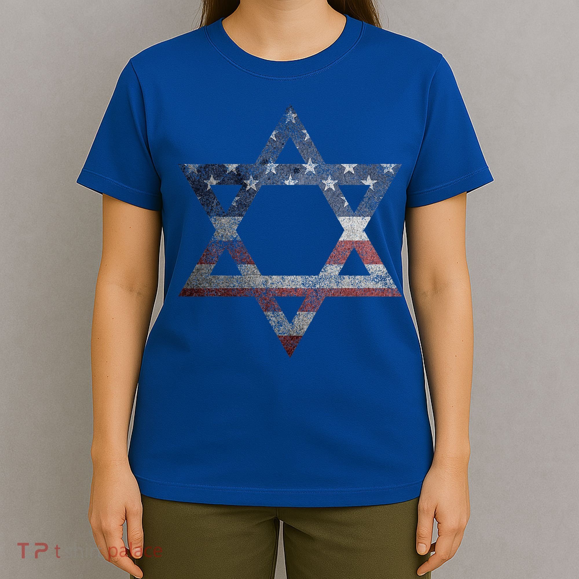 Distressed Star of David Jews Jewish Gifts USA American Flag  T-Shirt