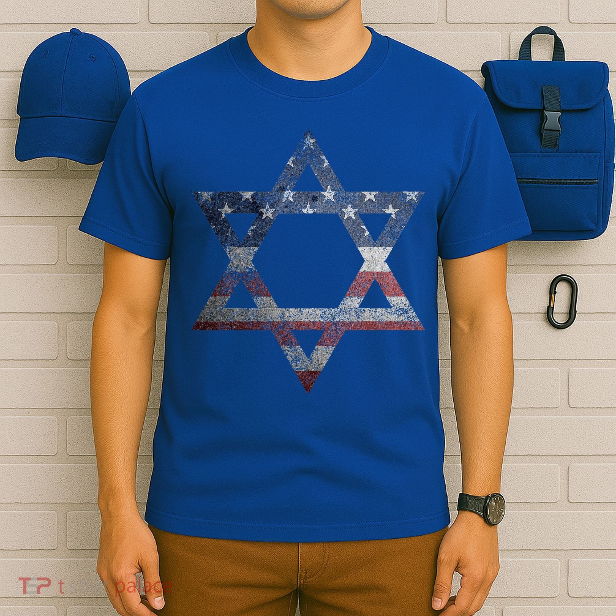 Distressed Star of David Jews Jewish Gifts USA American Flag  T-Shirt