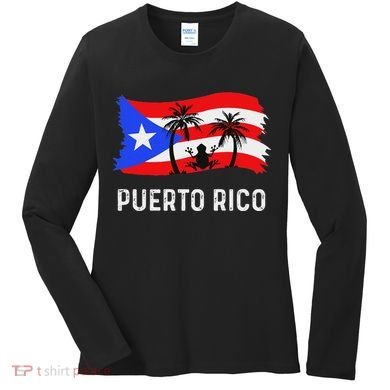 Distressed Style Puerto Rico Frog Puerto Rico Women's Long Sleeve Shirt