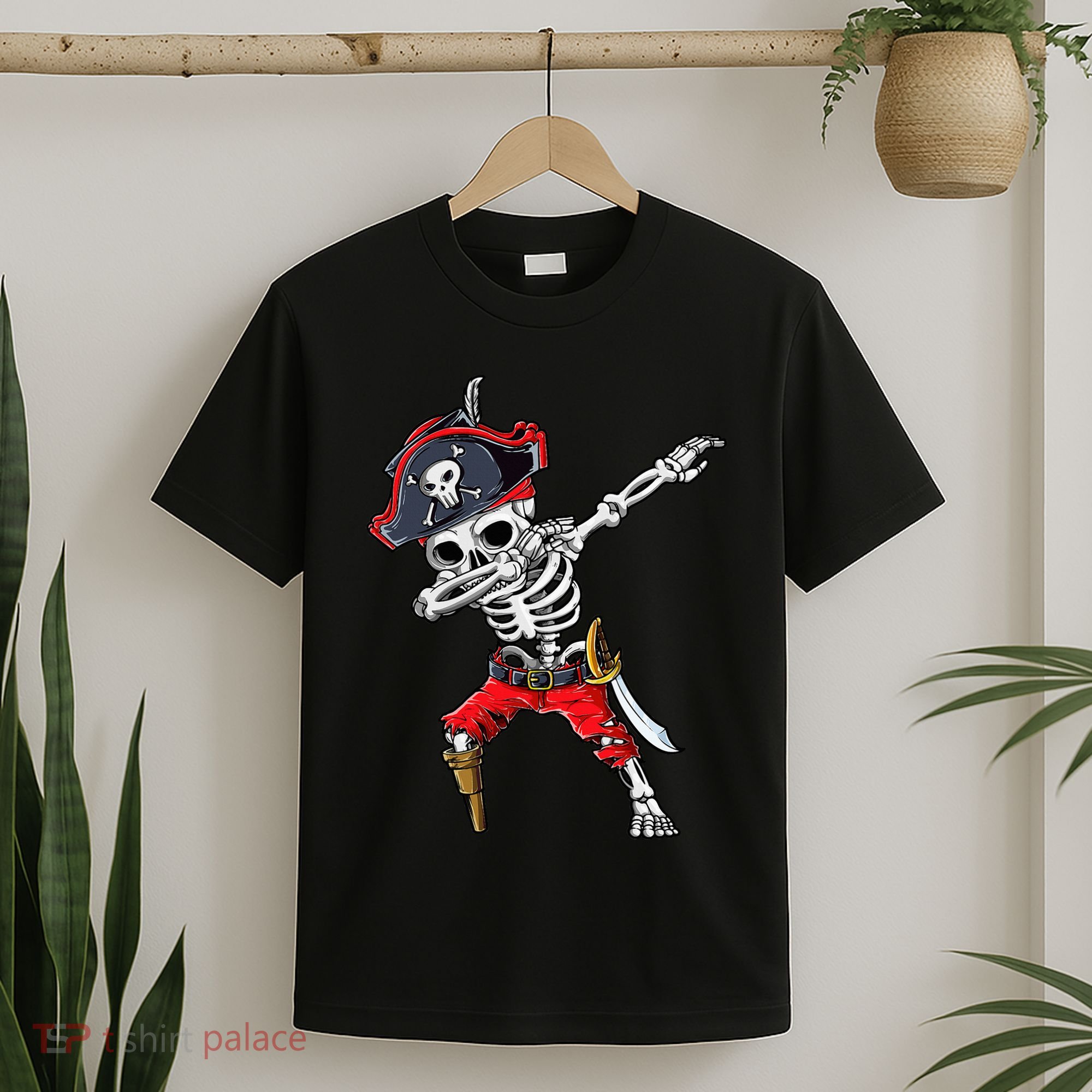 Dabbing Skeleton Pirate Halloween Kids Jolly Roger T-Shirt