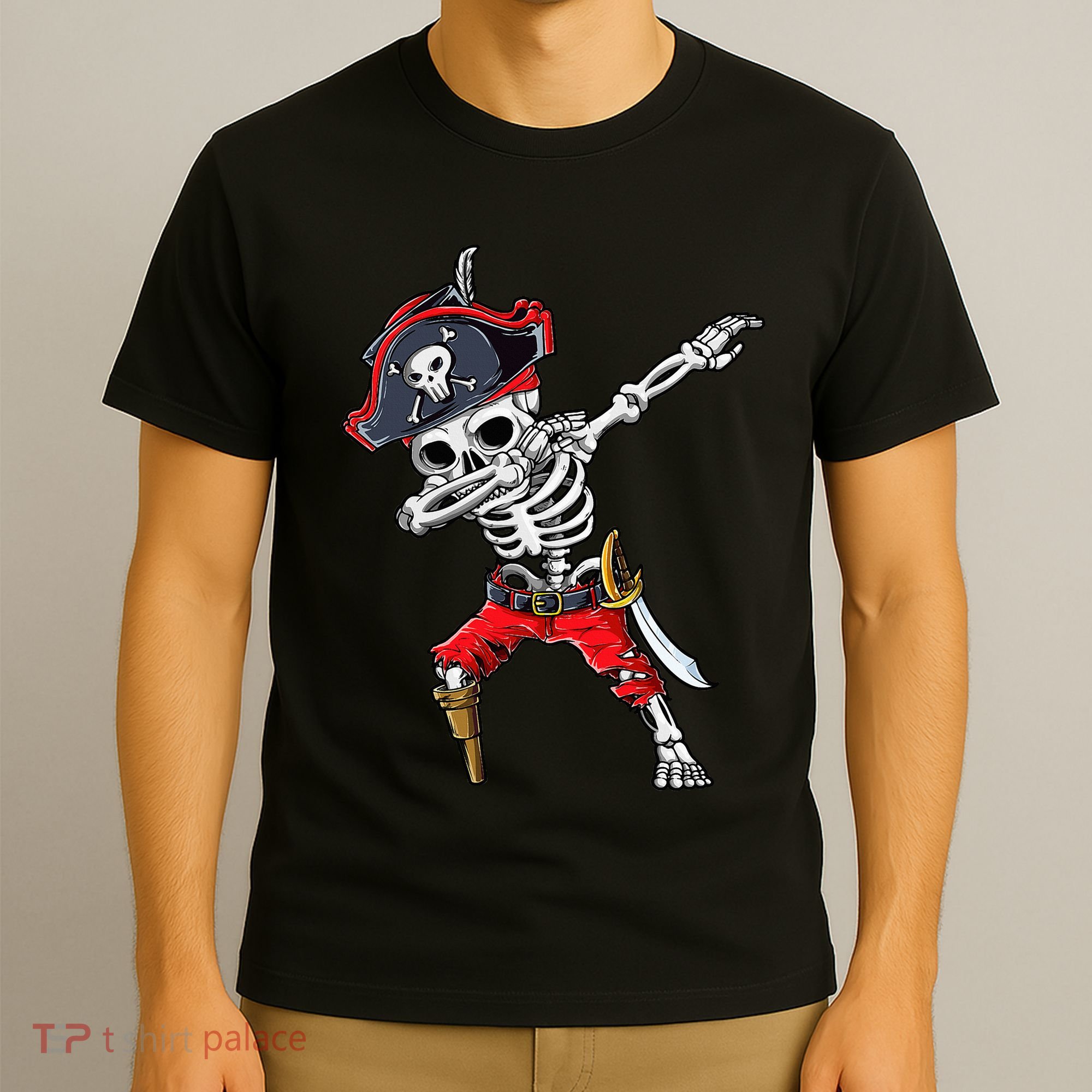 Dabbing Skeleton Pirate Halloween Kids Jolly Roger T-Shirt