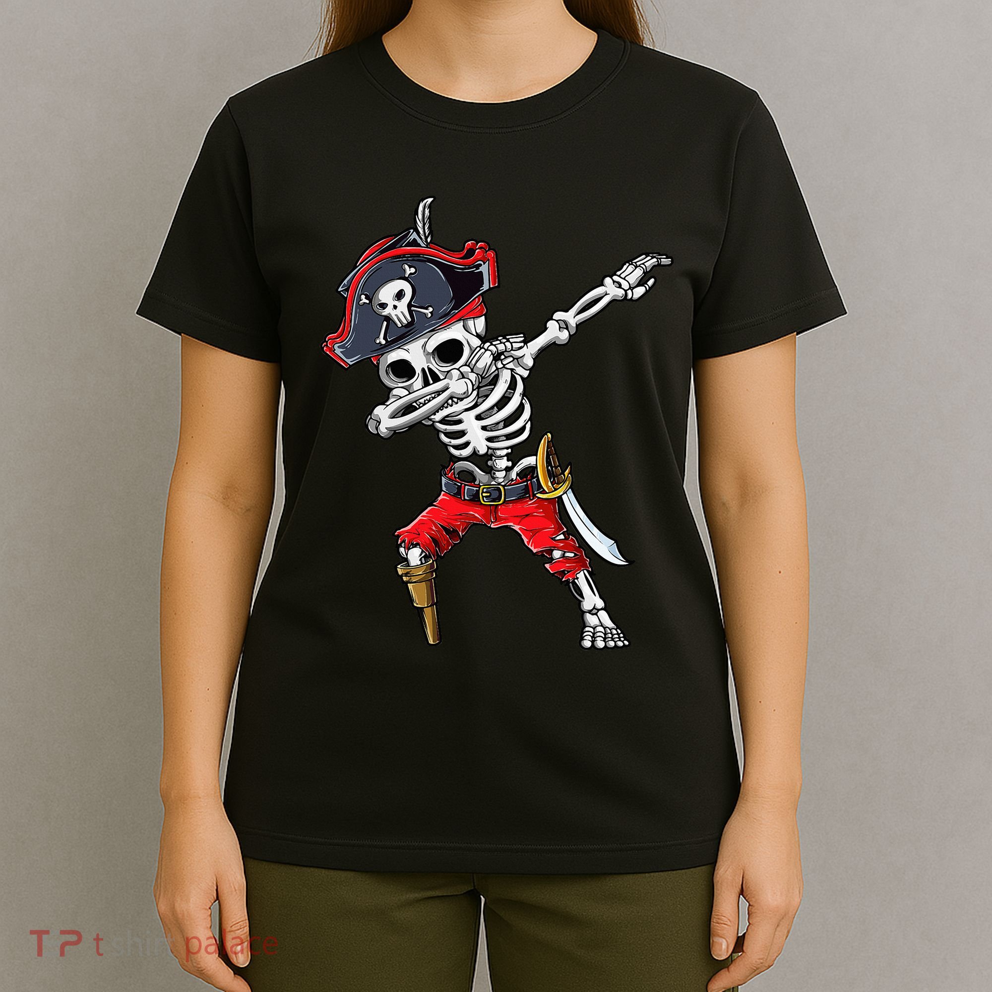 Dabbing Skeleton Pirate Halloween Kids Jolly Roger T-Shirt