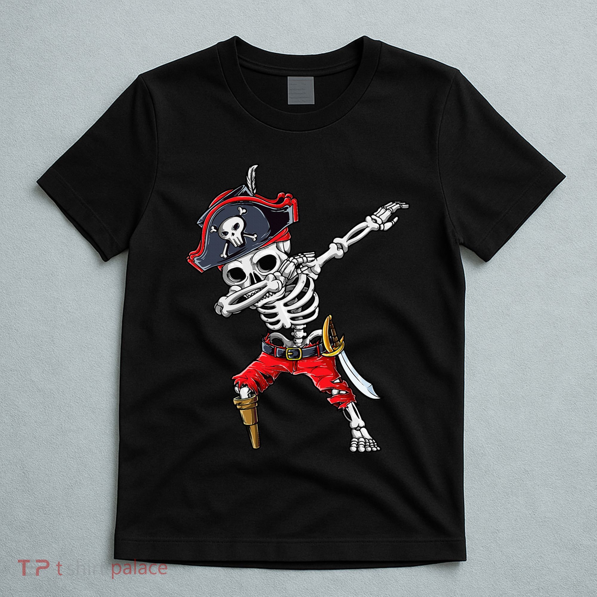 Dabbing Skeleton Pirate Halloween Kids Jolly Roger T-Shirt