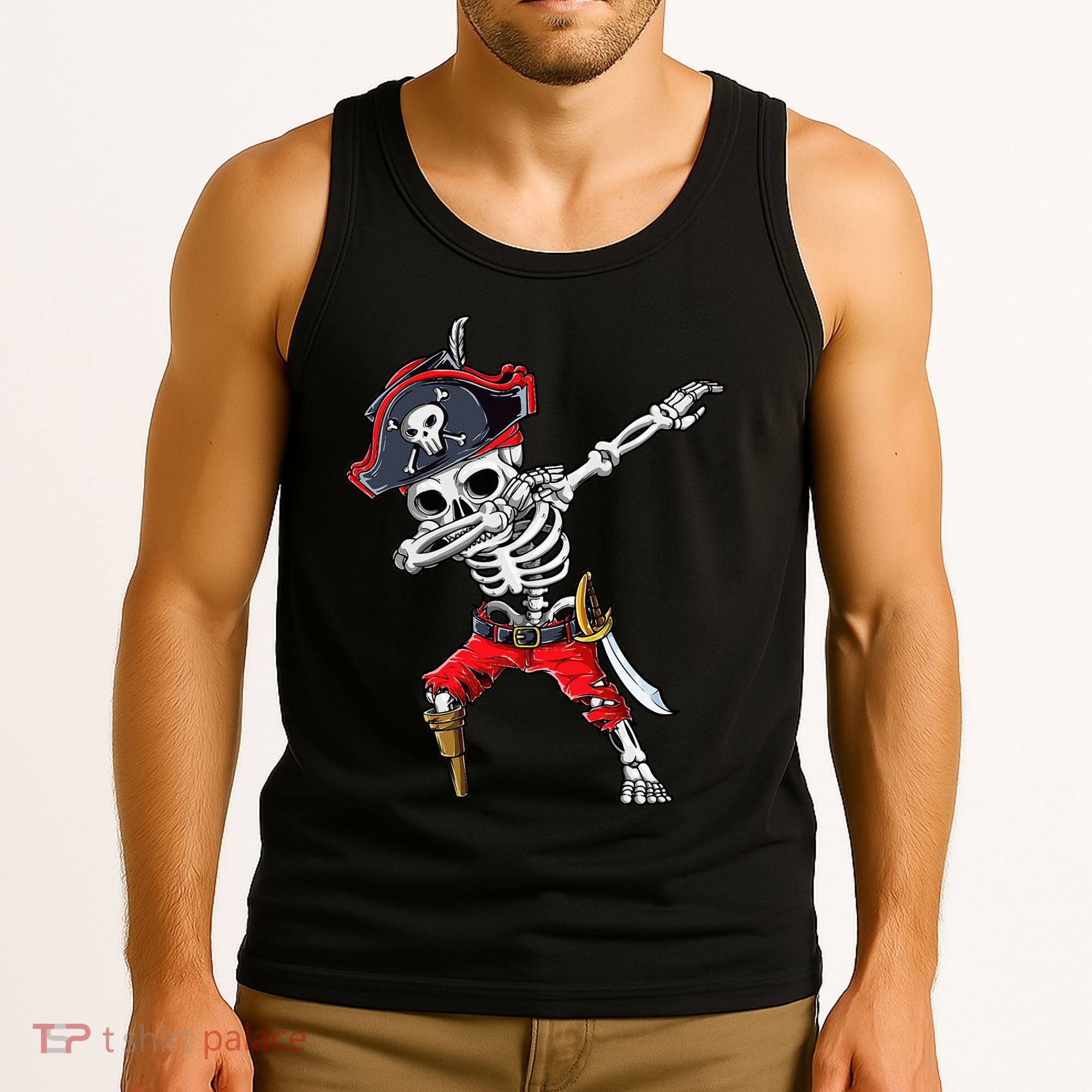 Dabbing Skeleton Pirate Halloween Kids Jolly Roger Tank Top