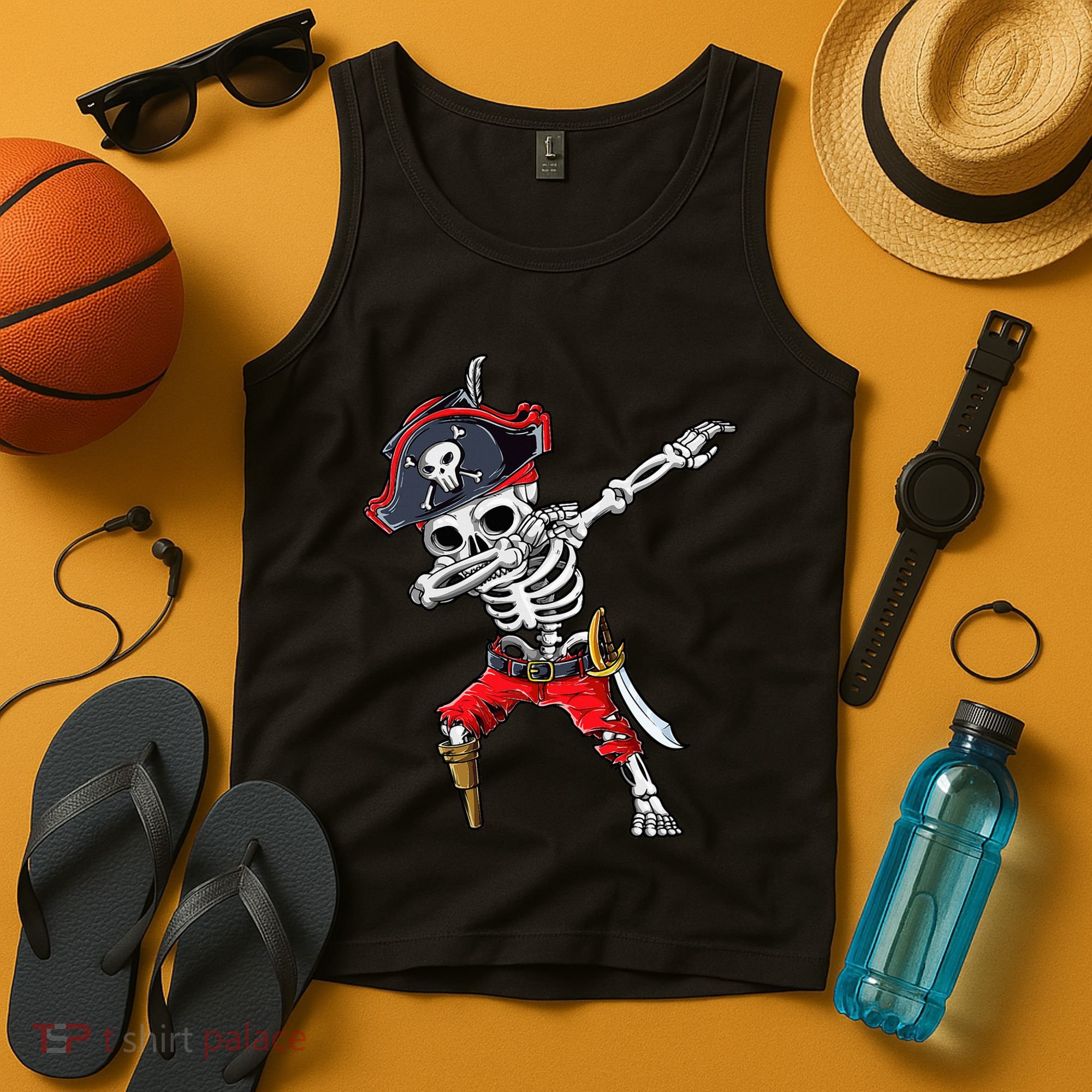 Dabbing Skeleton Pirate Halloween Kids Jolly Roger Tank Top