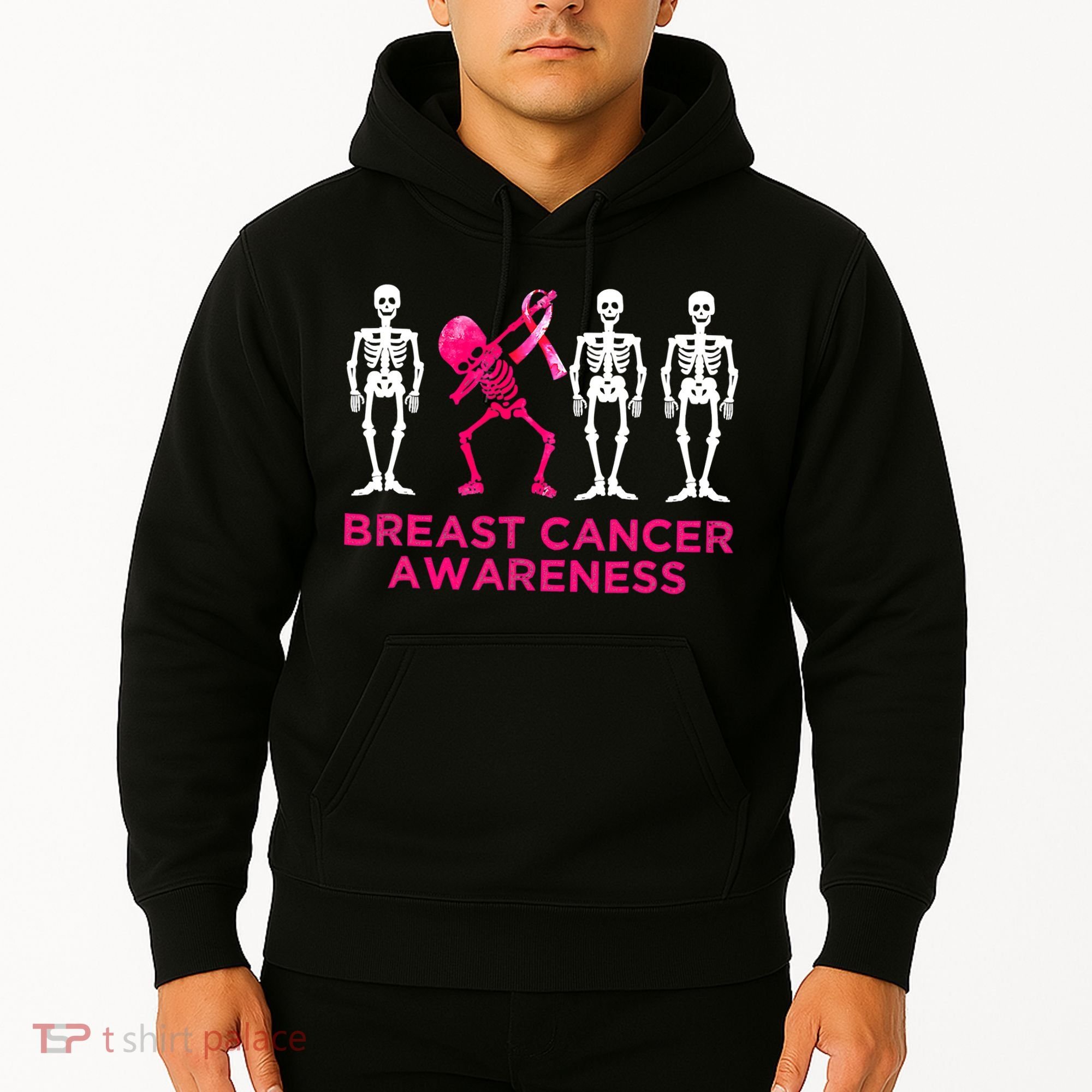 Dabbing Skeleton Pink Ribbon Breast Cancer Halloween Hoodie