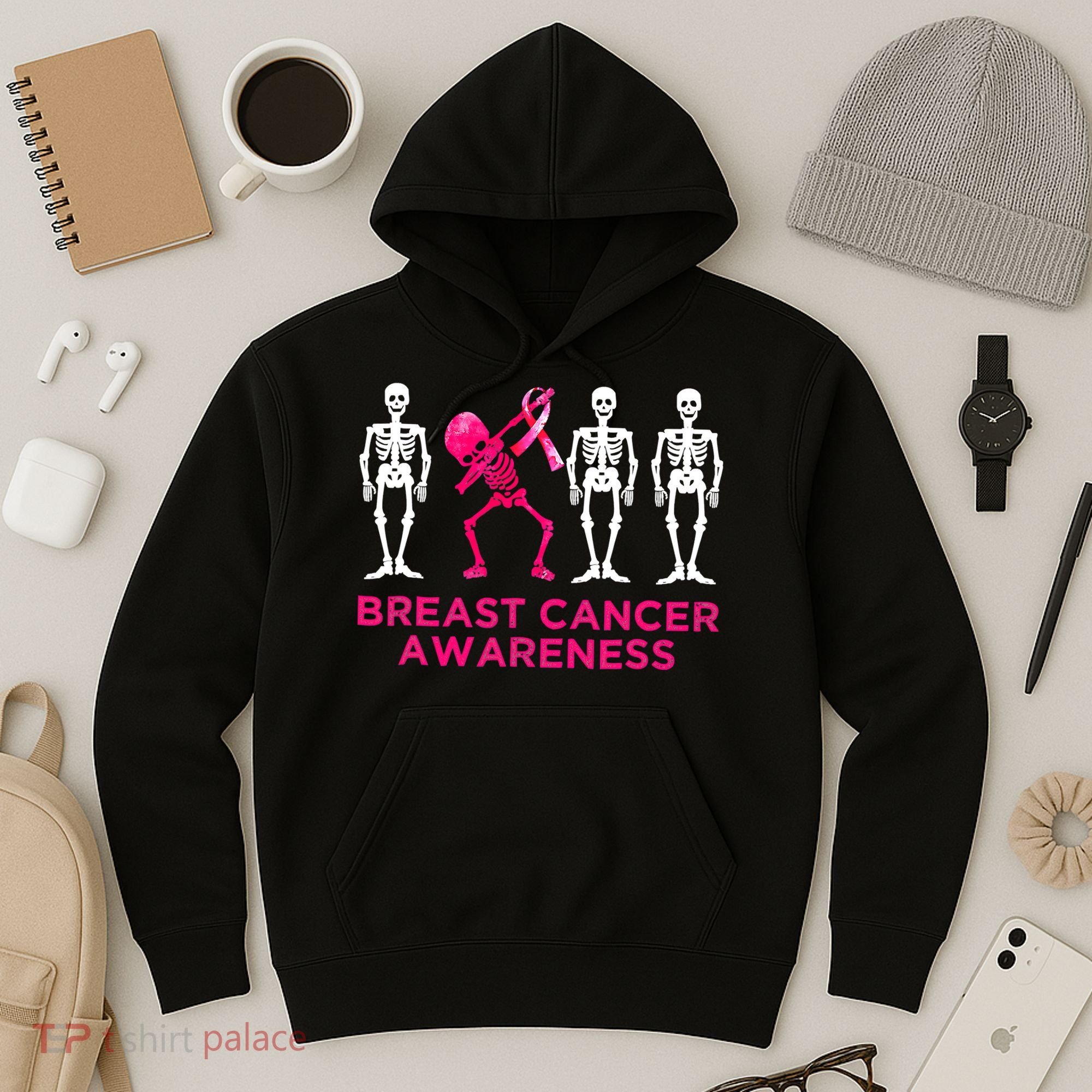 Dabbing Skeleton Pink Ribbon Breast Cancer Halloween Hoodie
