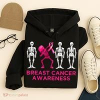 Dabbing Skeleton Pink Ribbon Breast Cancer Halloween Hoodie thumb 4