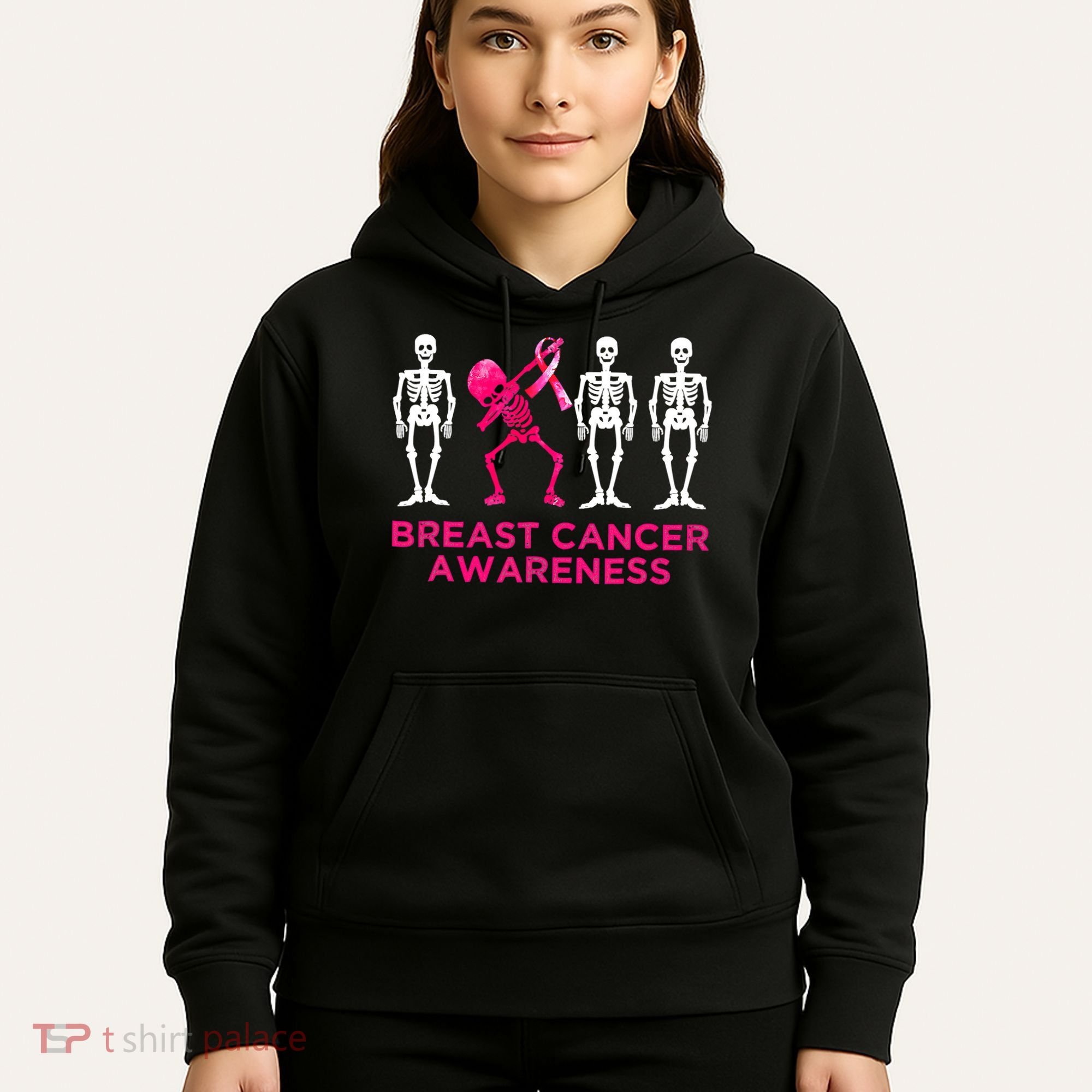 Dabbing Skeleton Pink Ribbon Breast Cancer Halloween Hoodie