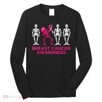 Dabbing Skeleton Pink Ribbon Breast Cancer Halloween Long Sleeve Shirt thumb 0