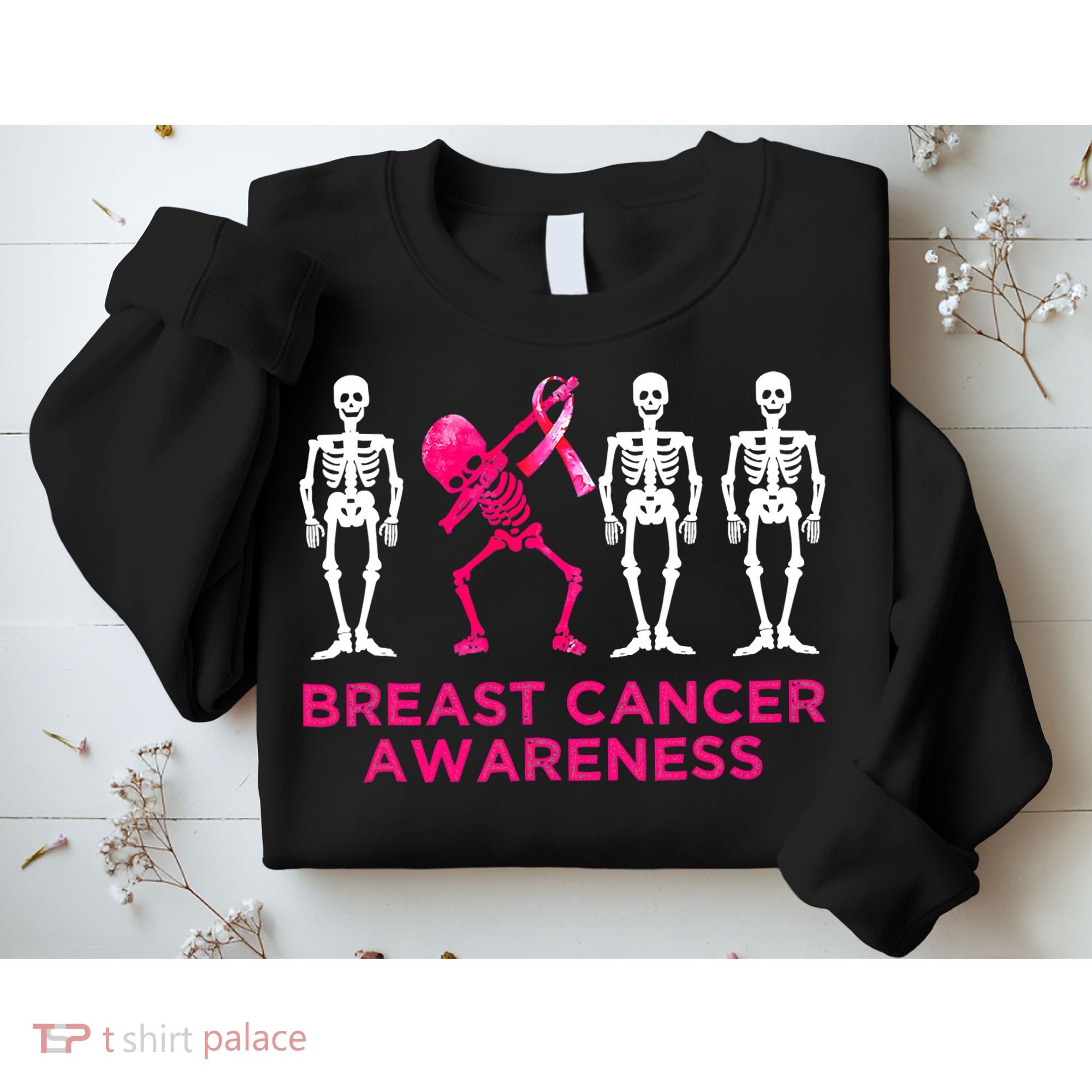Dabbing Skeleton Pink Ribbon Breast Cancer Halloween Sweatshirt