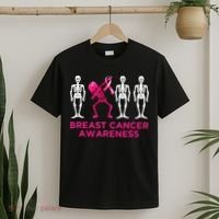 Dabbing Skeleton Pink Ribbon Breast Cancer Halloween T-Shirt thumb 2