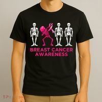 Dabbing Skeleton Pink Ribbon Breast Cancer Halloween T-Shirt thumb 3