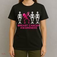 Dabbing Skeleton Pink Ribbon Breast Cancer Halloween T-Shirt thumb 4