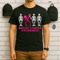 Dabbing Skeleton Pink Ribbon Breast Cancer Halloween T-Shirt thumb 6