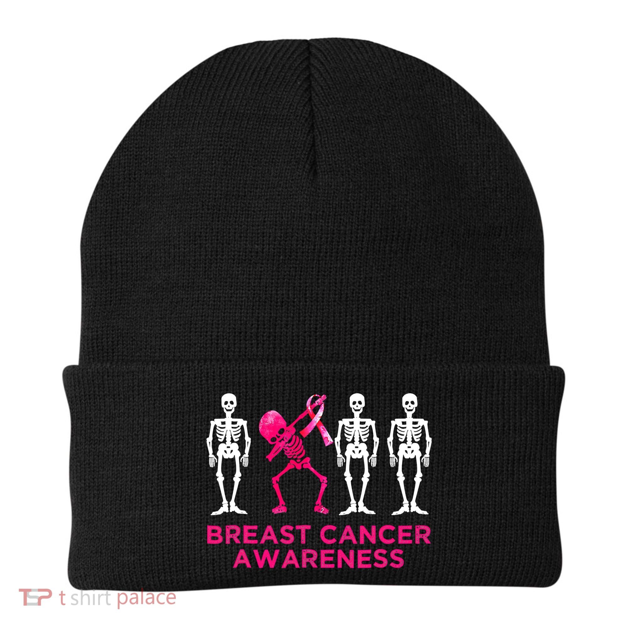 Dabbing Skeleton Pink Ribbon Breast Cancer Halloween Beanie