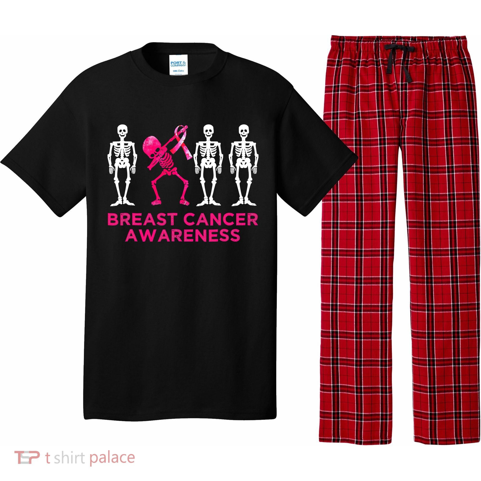 Dabbing Skeleton Pink Ribbon Breast Cancer Halloween Pajama Set