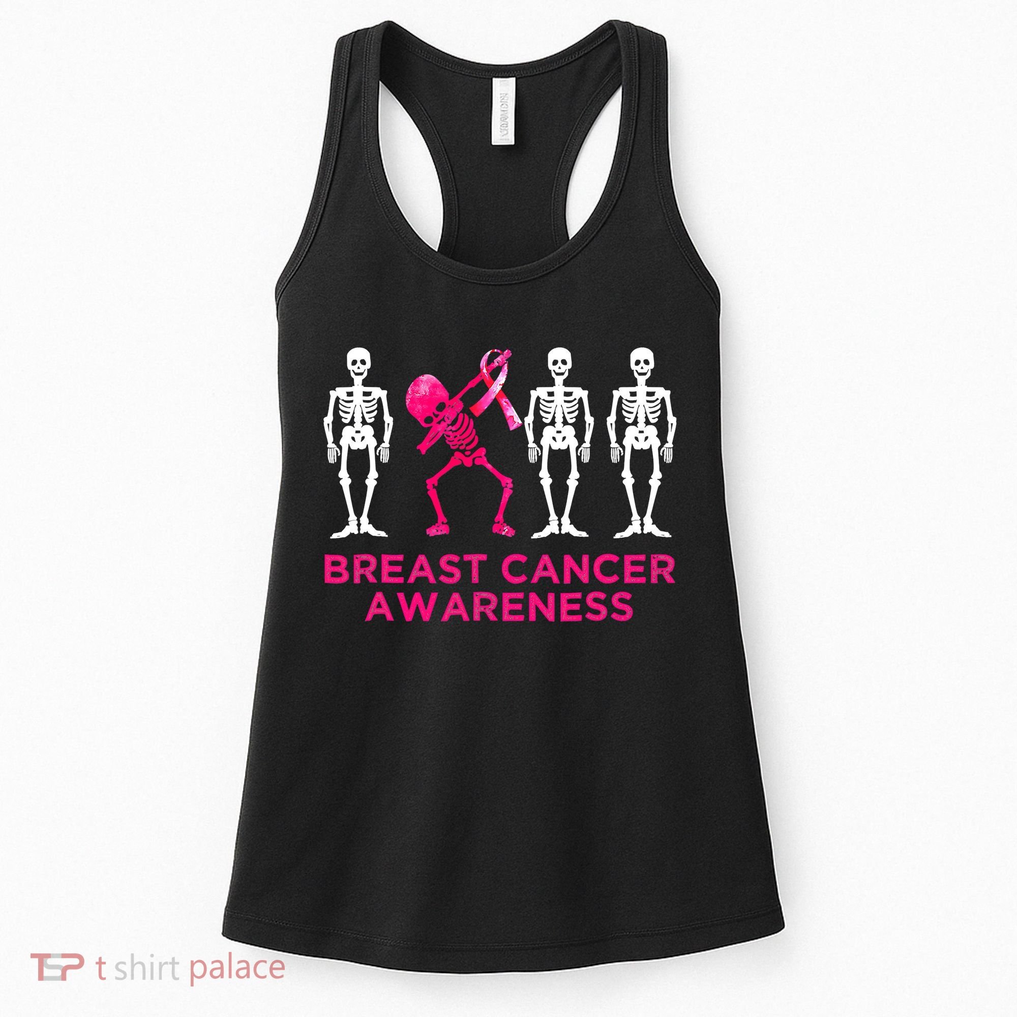 Dabbing Skeleton Pink Ribbon Breast Cancer Halloween Women's Tank Top