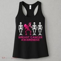 Dabbing Skeleton Pink Ribbon Breast Cancer Halloween Women's Tank Top thumb 3