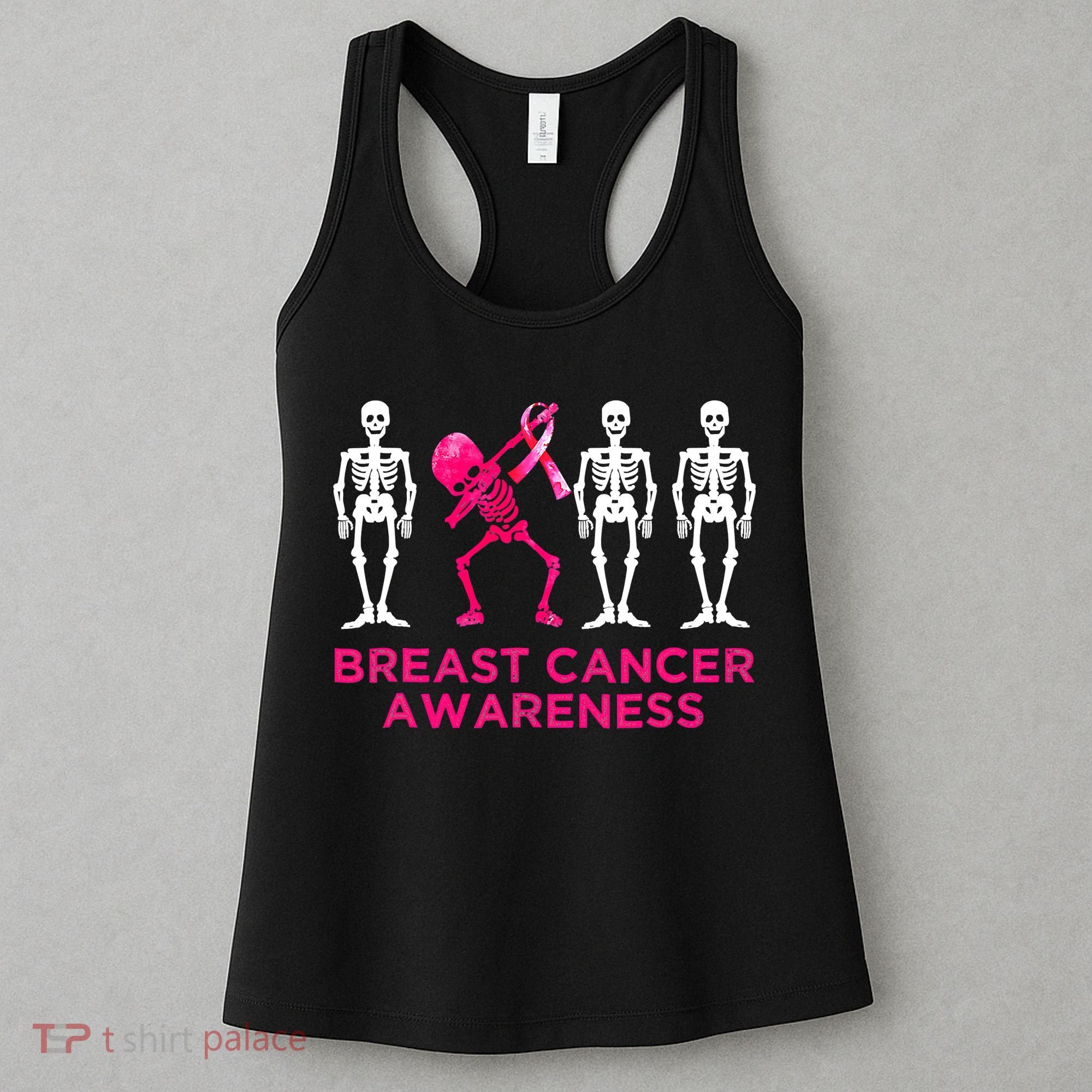 Dabbing Skeleton Pink Ribbon Breast Cancer Halloween Women's Tank Top